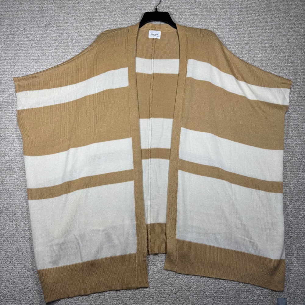 Andree by Unit Striped Open Front Cardigan Women's 2X Neutral Lightweight Layer‎